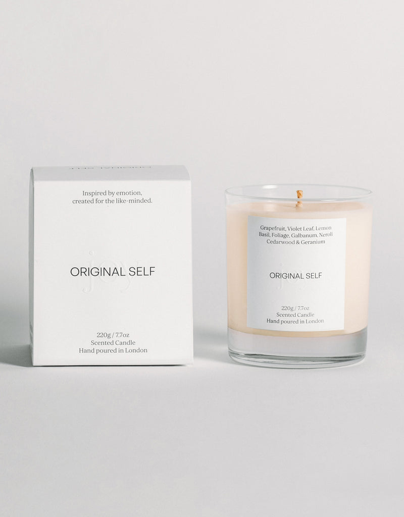 A product shot of the Original Self Joy scented candle and packaging.